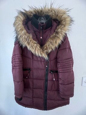 Canada Weather Gear Parka Jacket Faux-Fur Trim Snow Outdoor Plum Puffer Large